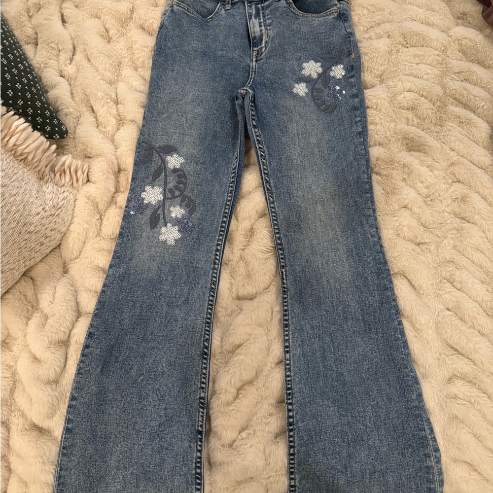 Abercrombie Kids Blue Floral Wide Leg Jeans